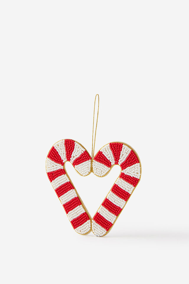 Beaded Christmas Ornament, CANDY CANE HEART