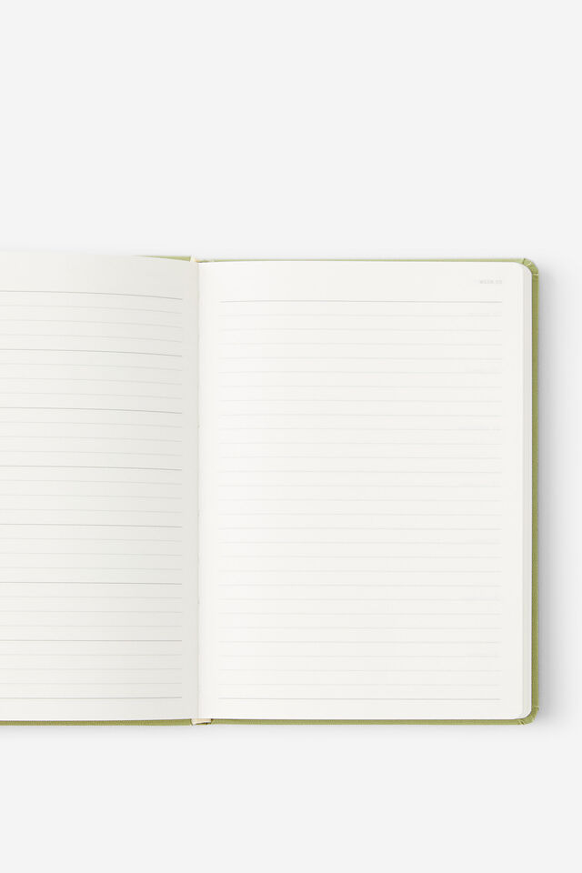 Personalised 2026 B6 Weekly Hard Metro Diary, Little Treats Bay Leaf