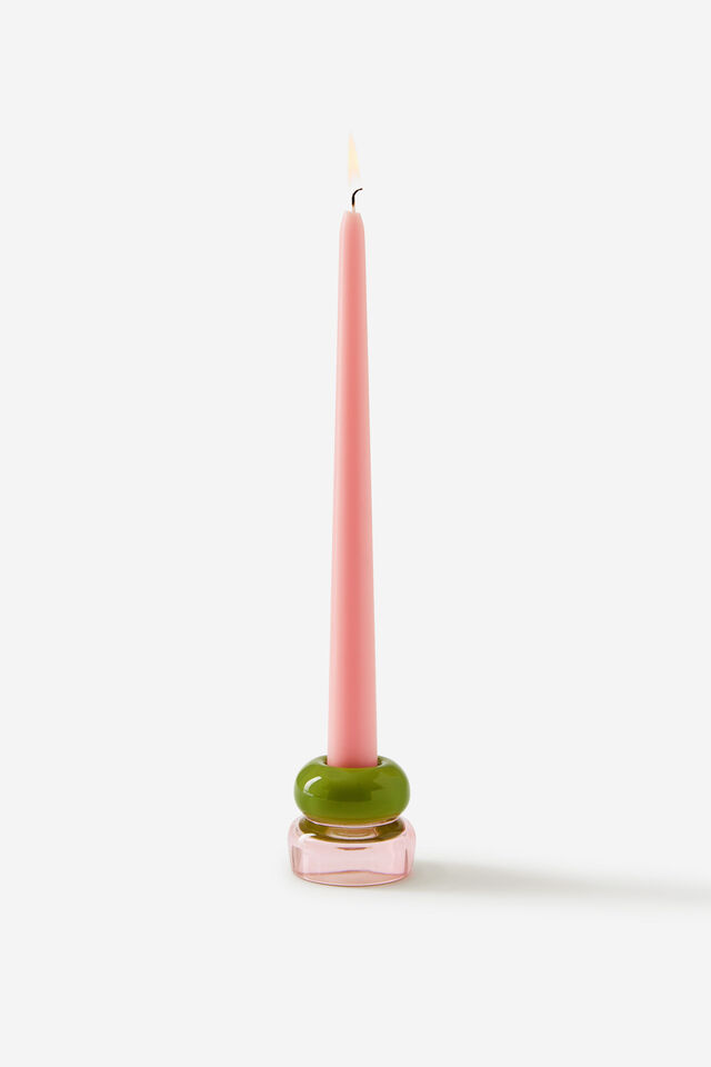 Glass Candle Holder, STRAWBERRY MILK / OLIVE
