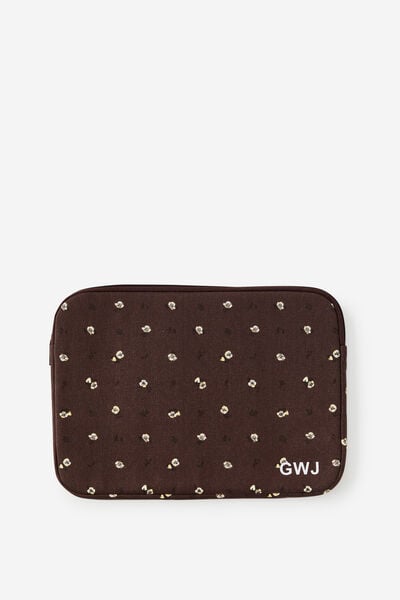 Personalised Take Me Away 13 Inch Laptop Case, DITSY PANSY / ESPRESSO BEAN