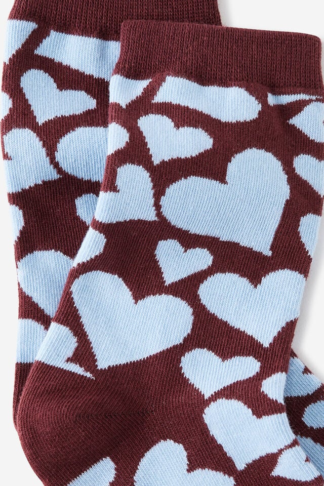 Mid Crew Socks, HEART YARDAGE BROWN