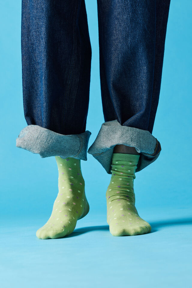 Mid Crew Socks, HEART YDG BAY LEAF