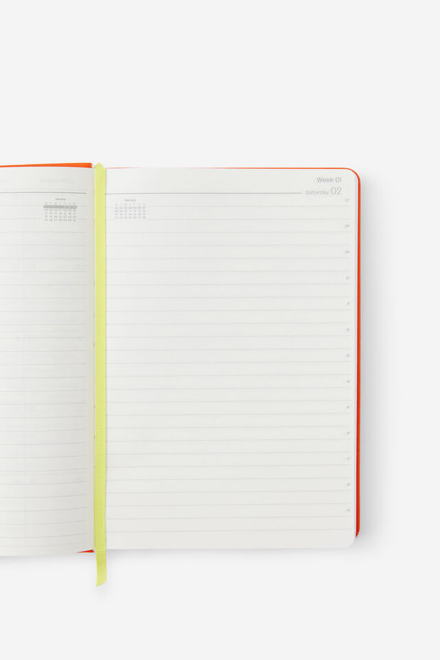 2027 A5 Daily On Schedule Diary, LAVA RED/WASABI