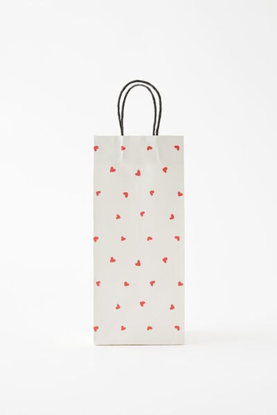 Bottle Gift Bag, MICRO HEARTS ECRU