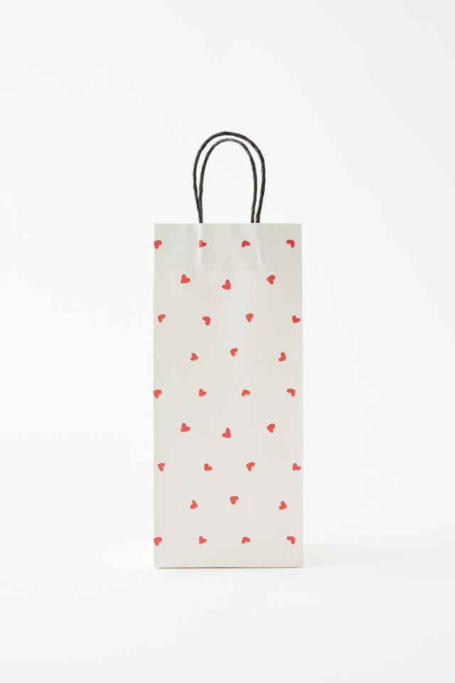Bottle Gift Bag, MICRO HEARTS ECRU