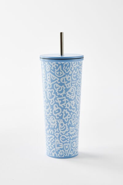 Collab Metal Smoothie Cup, LCN DOO DOODLE BOY / BLUE AND WHITE