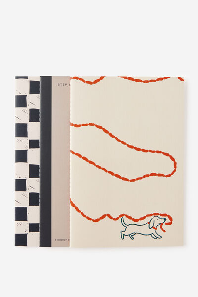 A5 3 Pack Lined Notebooks, SAUSAGE DOG CHECKS