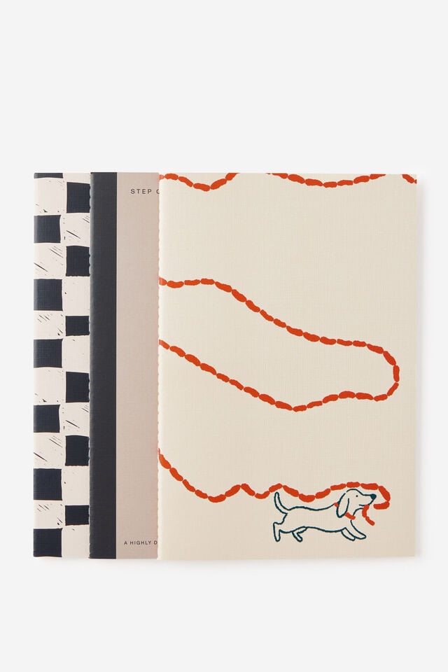 A5 3 Pack Lined Notebooks, SAUSAGE DOG CHECKS