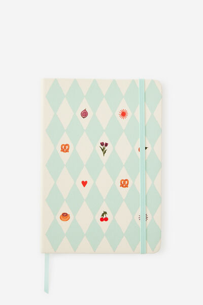 A5 Hard Lined Notetaker Notebook, MINTY HARLEQUIN