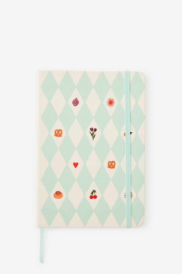 A5 Hard Lined Notetaker Notebook, MINTY HARLEQUIN