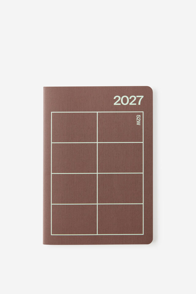 2027 A5 Weekly Open Agenda Diary, ESPRESSO/MINTY
