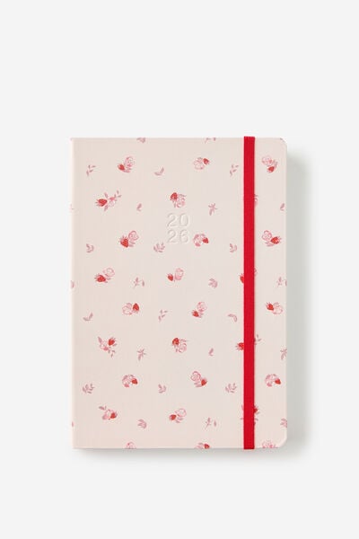 2026 A5 Daily Hard Metro Diary, Ditsy Pansy Pink Clay