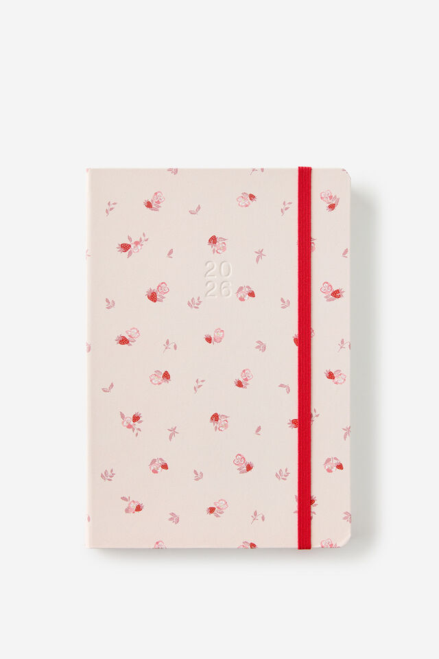 2026 A5 Daily Hard Metro Diary, Ditsy Pansy Pink Clay