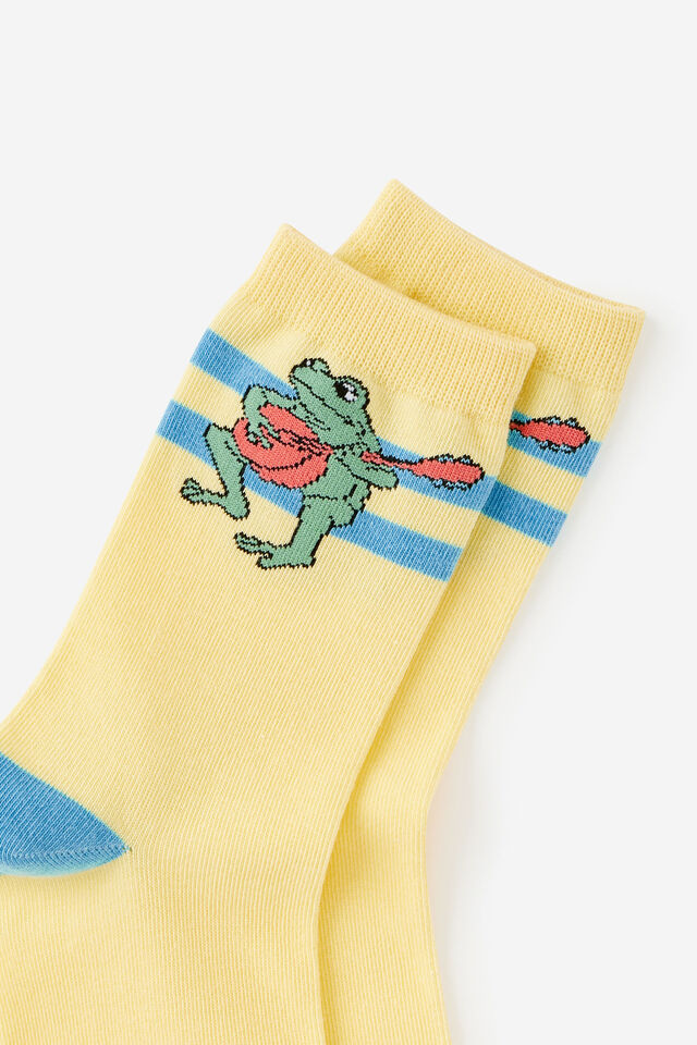 Mid Crew Socks, FROG PLAYING A UKULELE YELLOW