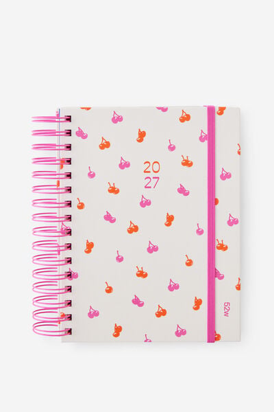 2027 A5 Weekly Bright Days Diary, ECRU DITSY CHERRIES