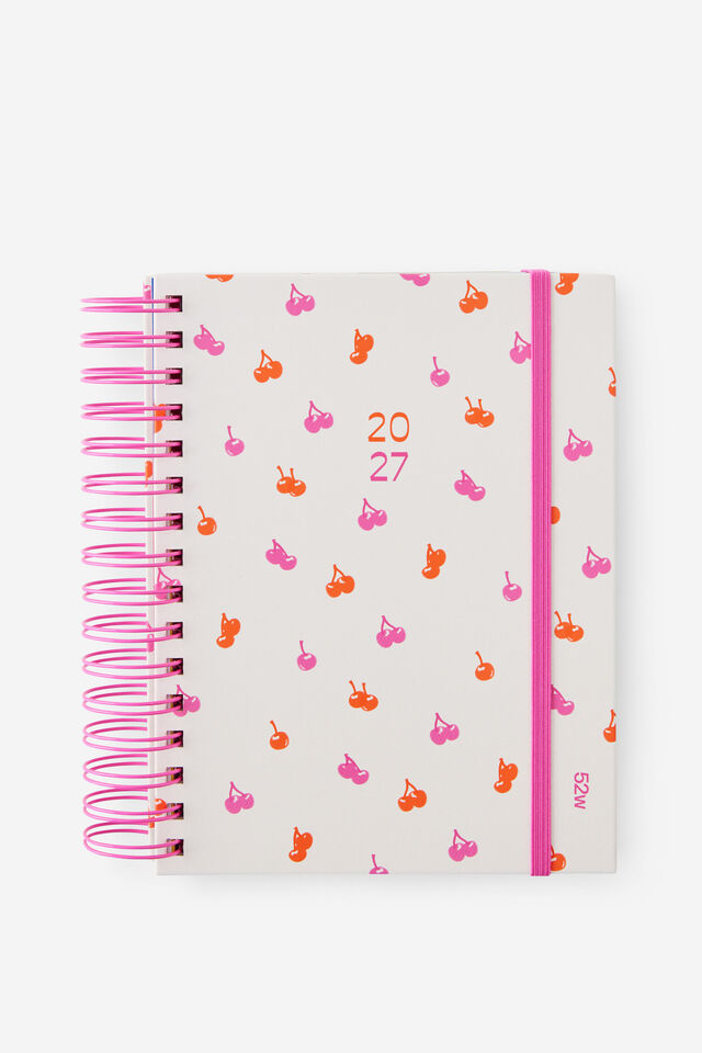 2027 A5 Weekly Bright Days Diary, ECRU DITSY CHERRIES