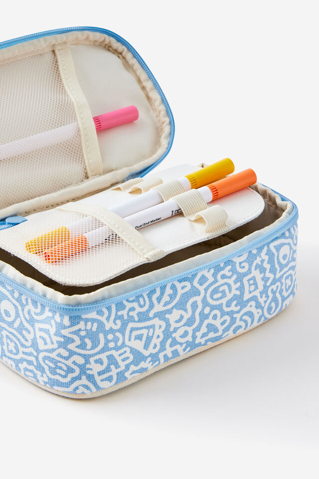 Lcn Arlow Canvas Pencil Case, LCN DOO DOODLE BOY / BLUE AND WHITE