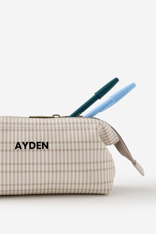 Personalised Compact Pu Pencil Case, NEUTRAL CHECK