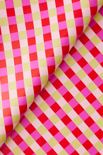 Christmas Wrapping Paper Roll, GINGHAM STRAWBERRY MILK