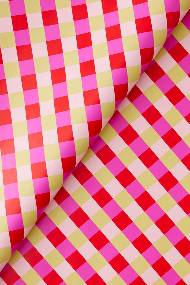Christmas Wrapping Paper Roll, GINGHAM STRAWBERRY MILK