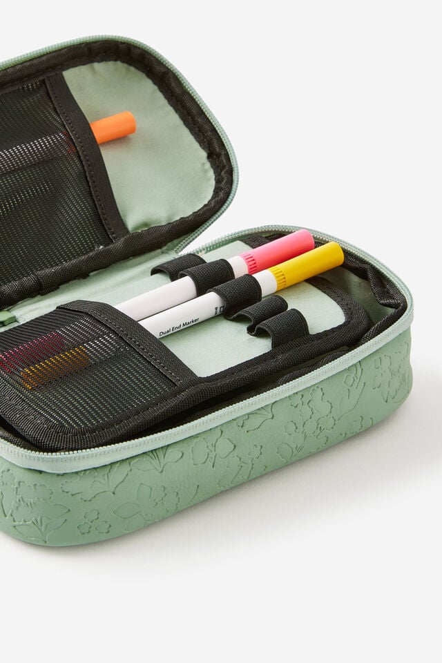 Hybrid Pencil Case, BLOOM DEBOSS TYPO GREEN