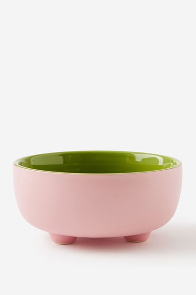 Bulbous Bowl, OLIVE MOSS / STRAWBERRY PINK