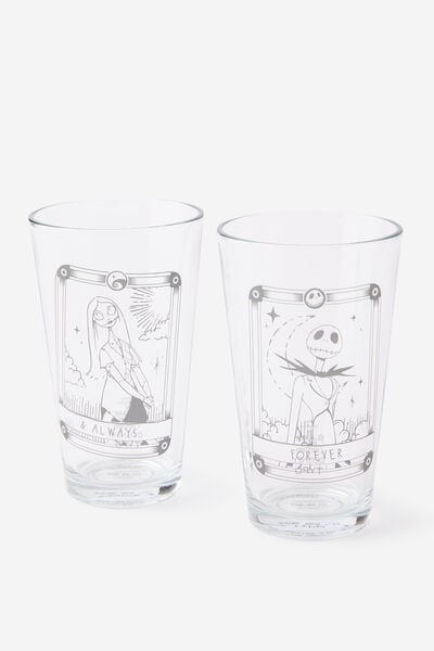 Collab Glass Tumblers Set Of 2, LCN DIS NIGHTMARE J & S TAROT CARD