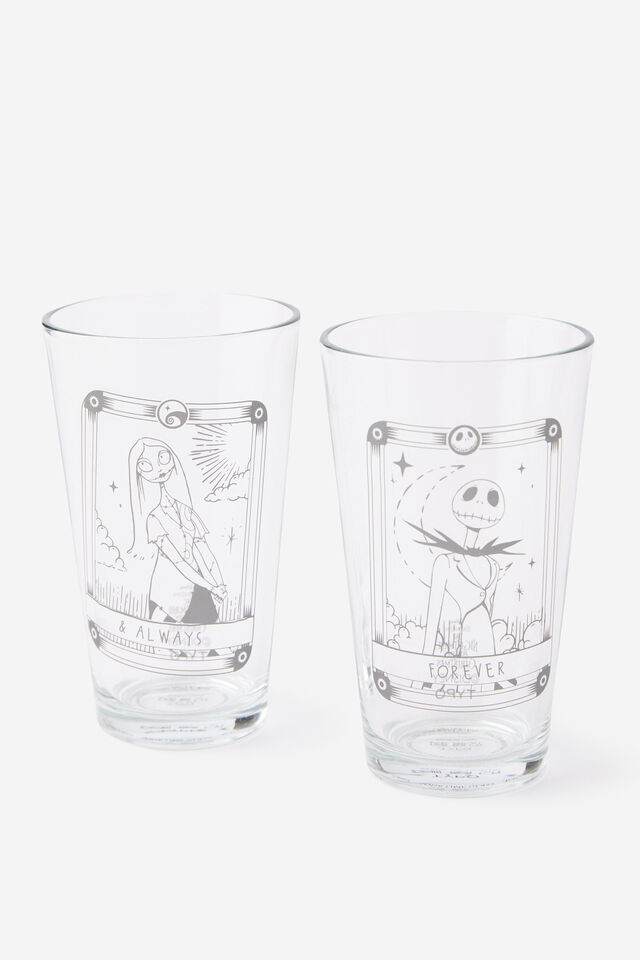 Collab Glass Tumblers Set Of 2, LCN DIS NIGHTMARE J & S TAROT CARD