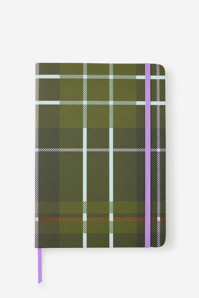 B5 Hard Lined Notetaker Notebook, OLIVE PLAID