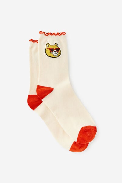 Mid Crew Socks, SUNGLASS CAT