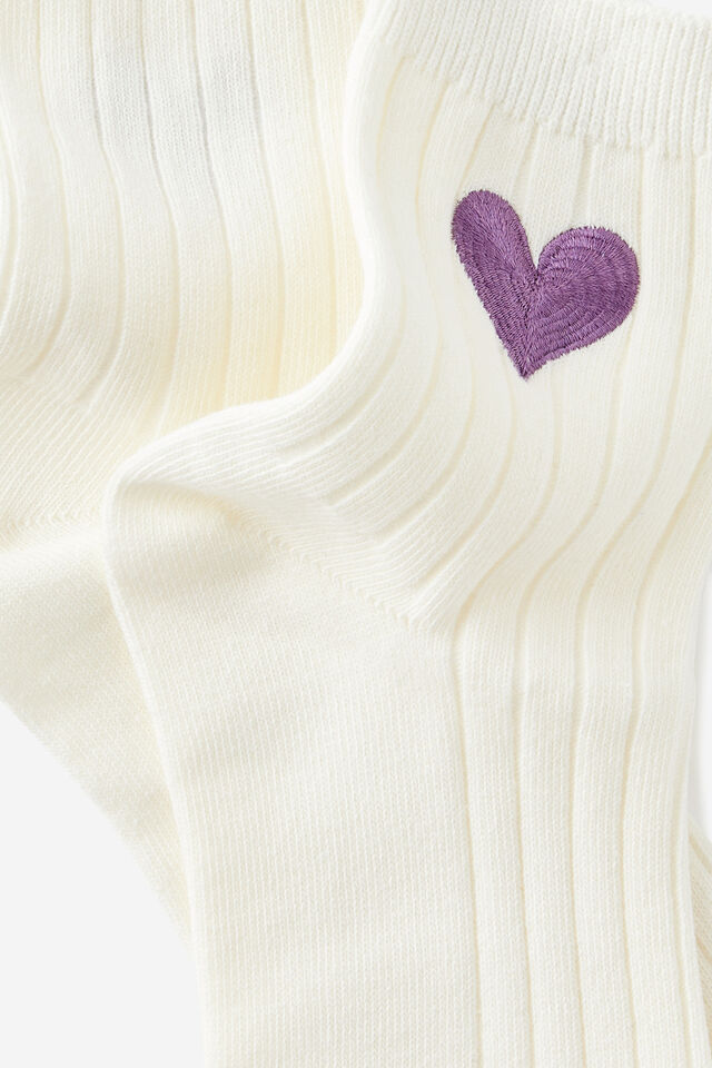 Mid Crew Socks, PURPLE HAZE HEART EMB