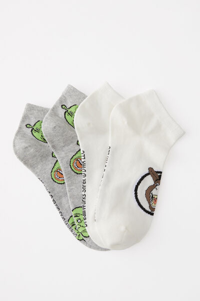 2 Pk Of Ankle Socks, LCN UNI SHREK (M/L)