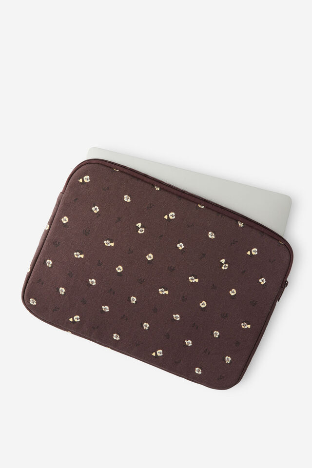 Take Me Away 13 Inch Laptop Case, DITSY PANSY / ESPRESSO BEAN