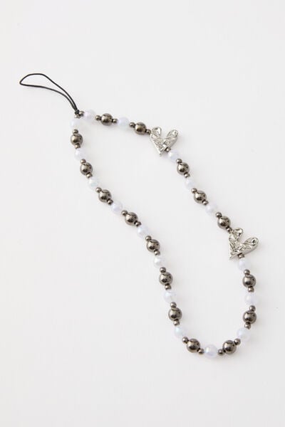 Carried Away Phone Charm Strap, CHROME HEART / PEARL