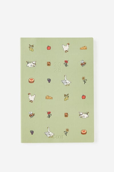 Personalised 2026 B5 Weekly Soft Metro Diary, Little Treats Bay Leaf