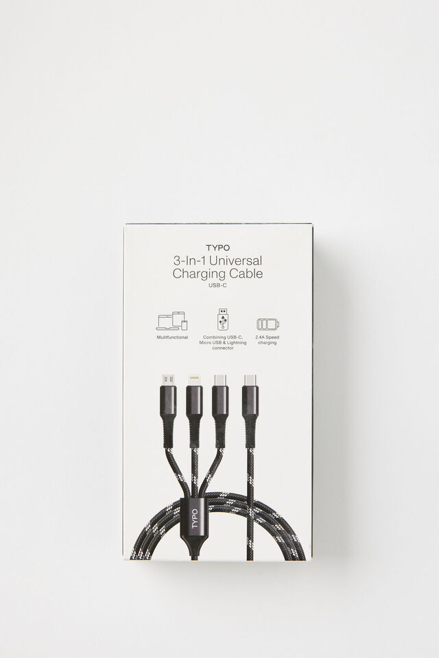 3-In-1 Usb-C Charging Cable, BLACK