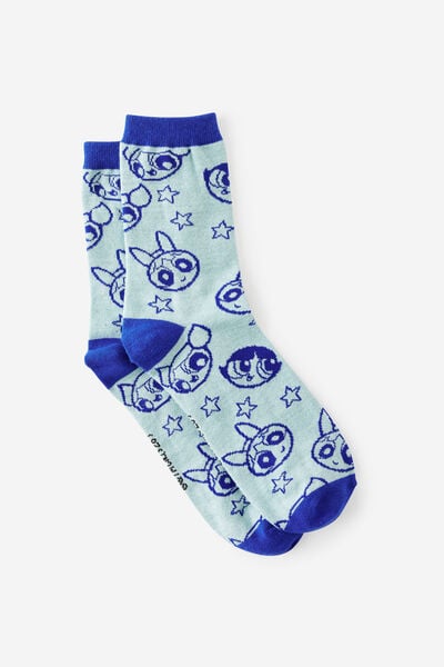 Mid Crew Socks, LCN WB POWERPUFF GIRLS BLUE YDG