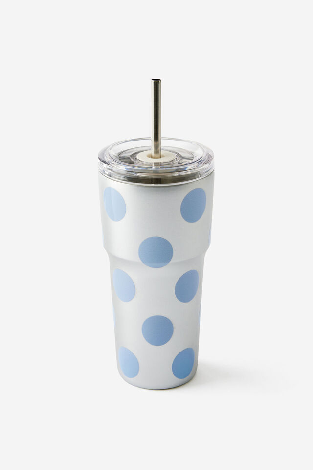 Smoothie Cup 600Ml, BLUE POLKA / SILVER CHROME