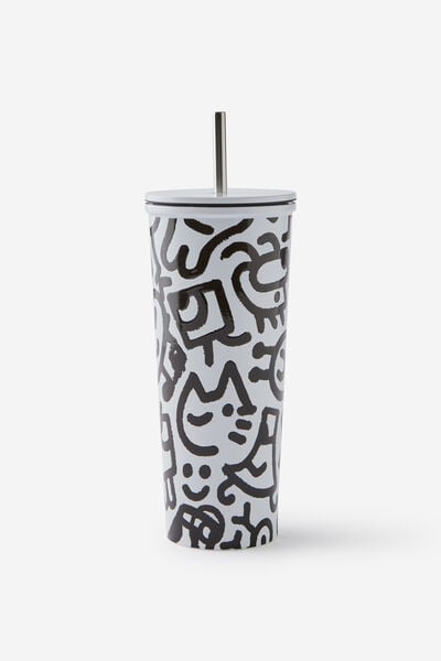 Collab Metal Smoothie Cup, LCN DOO DOODLE BOY / BLACK & WHITE
