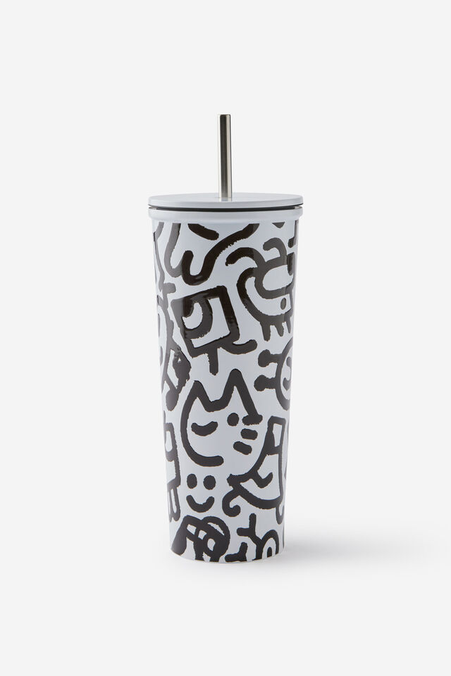 Collab Metal Smoothie Cup, LCN DOO DOODLE BOY / BLACK & WHITE