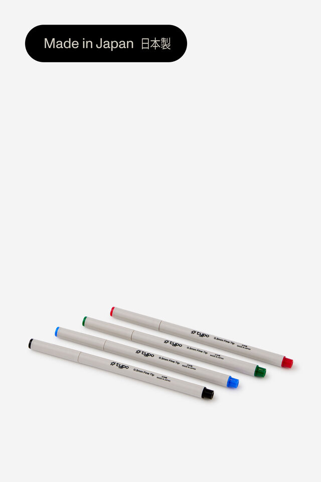 0.3Mm Fine Tip Pen 4 Pack, PRIMARY COLOURS