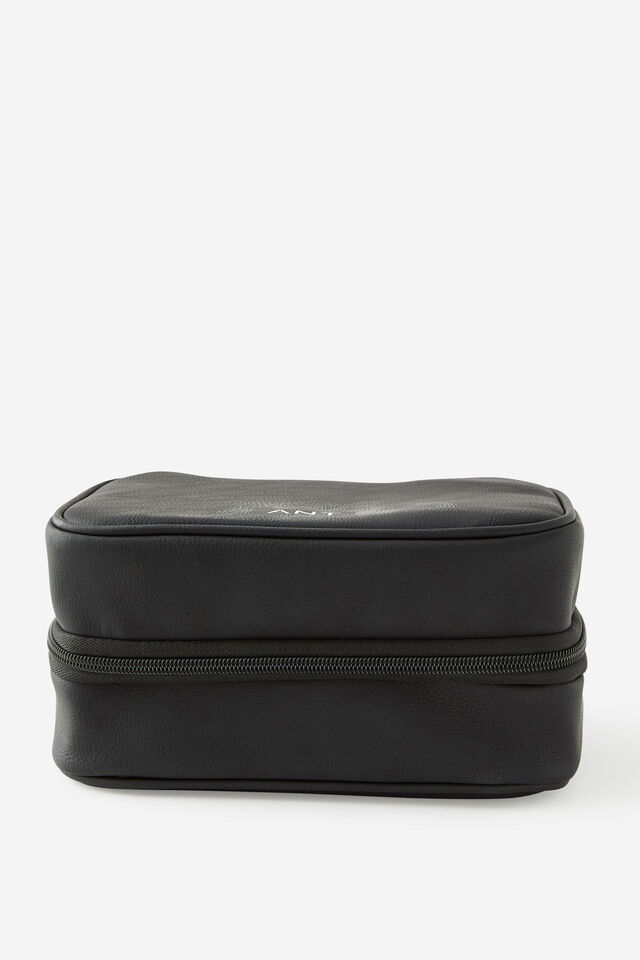 Personalised Flat Lay Wash Bag Pu, BLACK