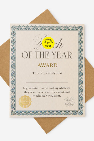 Premium Funny Birthday Card 2.0, AWARD BITCH OF THE YEAR!