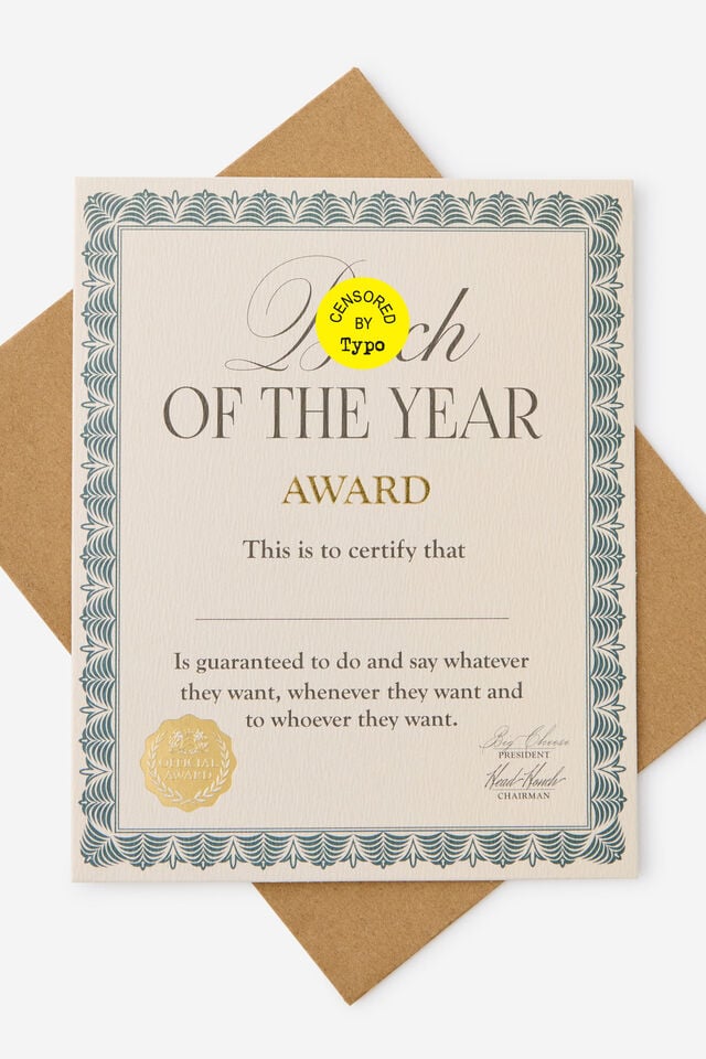 Premium Funny Birthday Card 2.0, AWARD BITCH OF THE YEAR!
