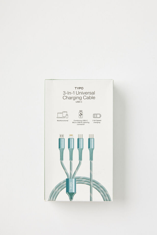 3-In-1 Usb-C Charging Cable, TYPO GREEN