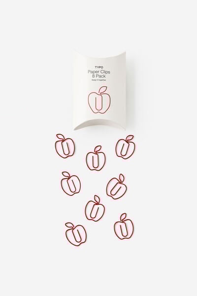 Shaped Paper Clips 8Pk, APPLES SWEET RED
