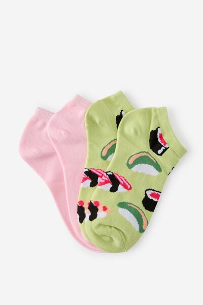 2 Pk Of Ankle Socks, SUSHI S/M