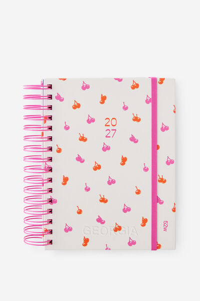 Personalised 2027 A5 Weekly Bright Days Diary, ECRU DITSY CHERRIES