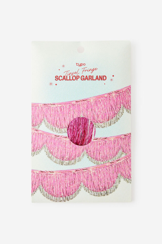 Tinsel Fringe Scallop Garland, SILVER AND POSIE