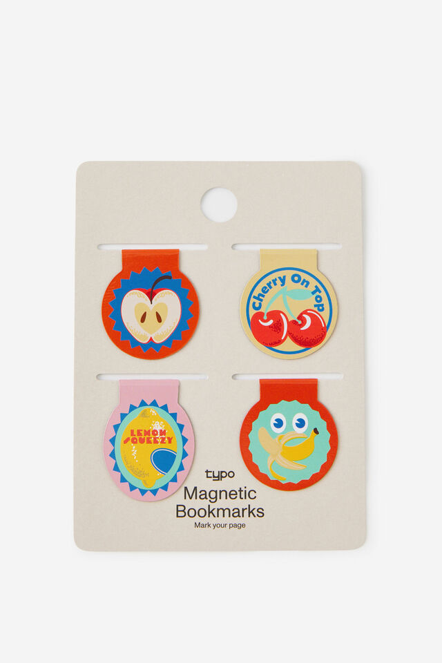 Magnetic Bookmarks 4Pk, FRUIT STICKER ICONS
